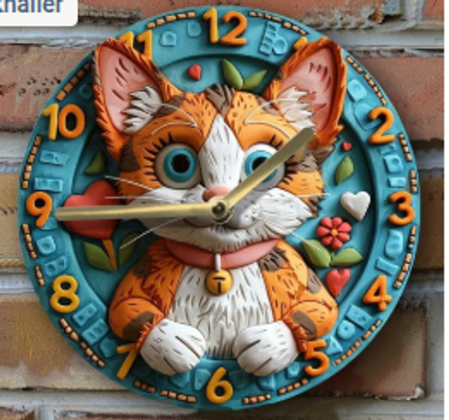 Vintage metalen klok 2d holstein Cat (20cm diameter)