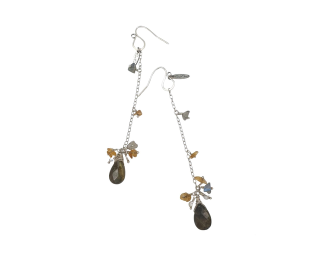 Silver and gemstone dangle earrings