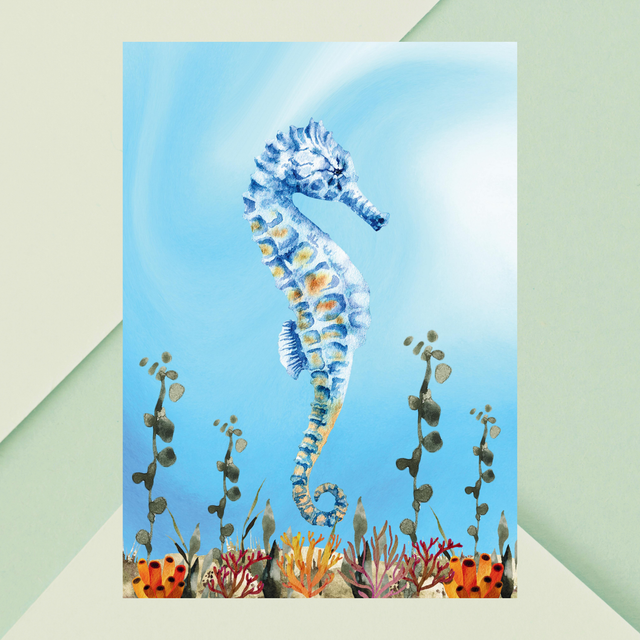 Impression d'Hippocampe dans le Récif Corallien - Décoration Murale Marine / Seahorse in Coral Reef Art Print - Marine Wall Decor