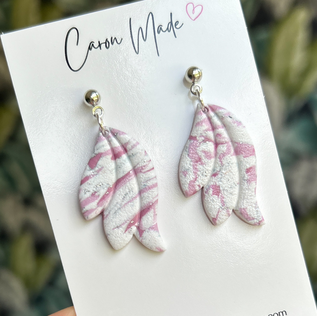 Pink and white pretty floral shape earrings