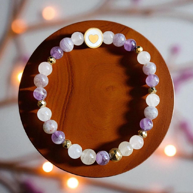 Bracelet Femme "Amour de soi" : Amethyste, Tourmaline Multie colore &amp; Quartz Rose