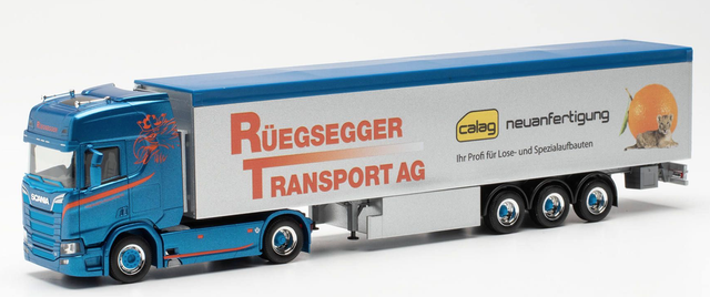 Scania CR 20 HD Schubboden-Sattelzug "Rüegsegger/Calag" Herpa 1:87