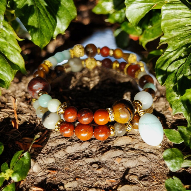 Bracelet HELIA - Oeil de tigre/Amazonite/Jaspe rouge