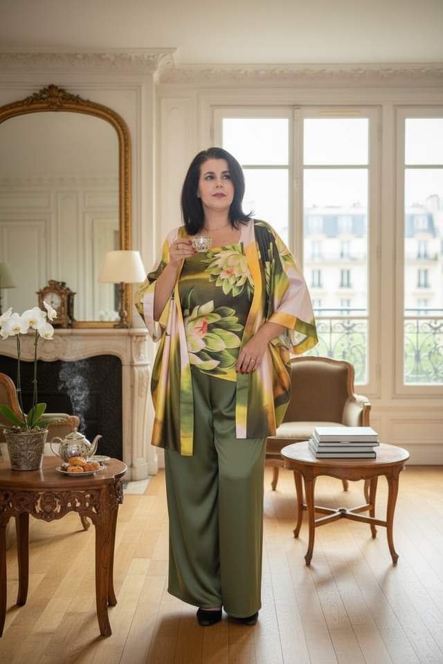 Kimono en soie - Jardin tropical