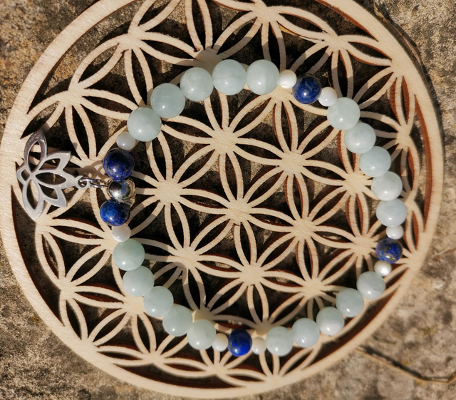 Bracelet Aigue Marine, Lapis Lazuli et Nacre