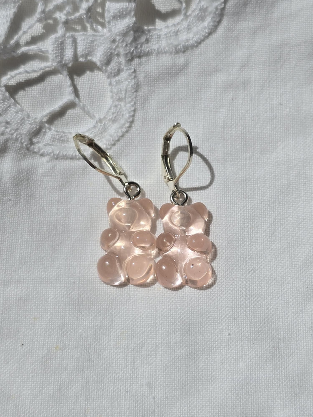 Earrings teddy gummy bears light pink