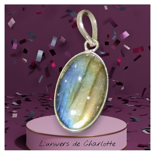 "Labradorite" - Pendentif serti sur cordon - PN-138
