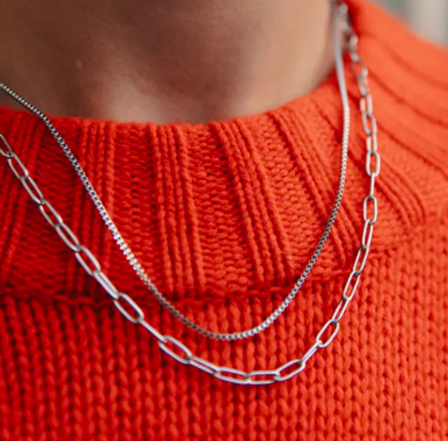 NM Silver Double Layer Feature Necklace, Waterproof