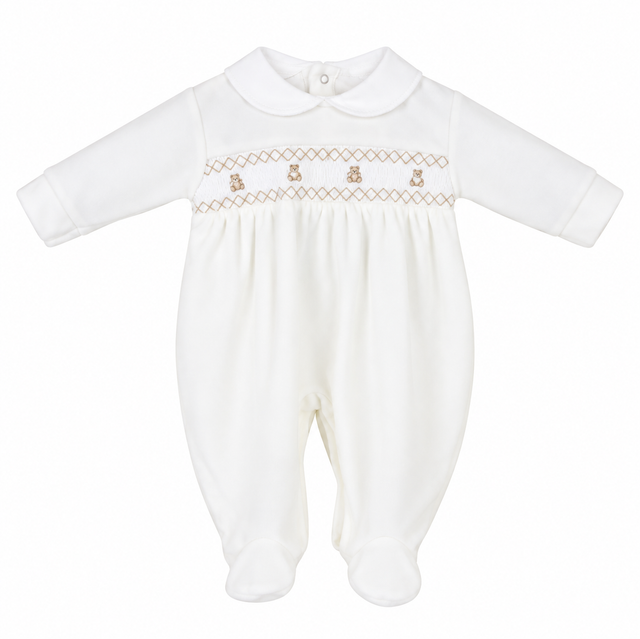Smocked teddy sleepsuit - tiny baby