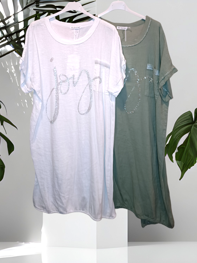 Longshirt Gr. 36-42 weiß und khaki