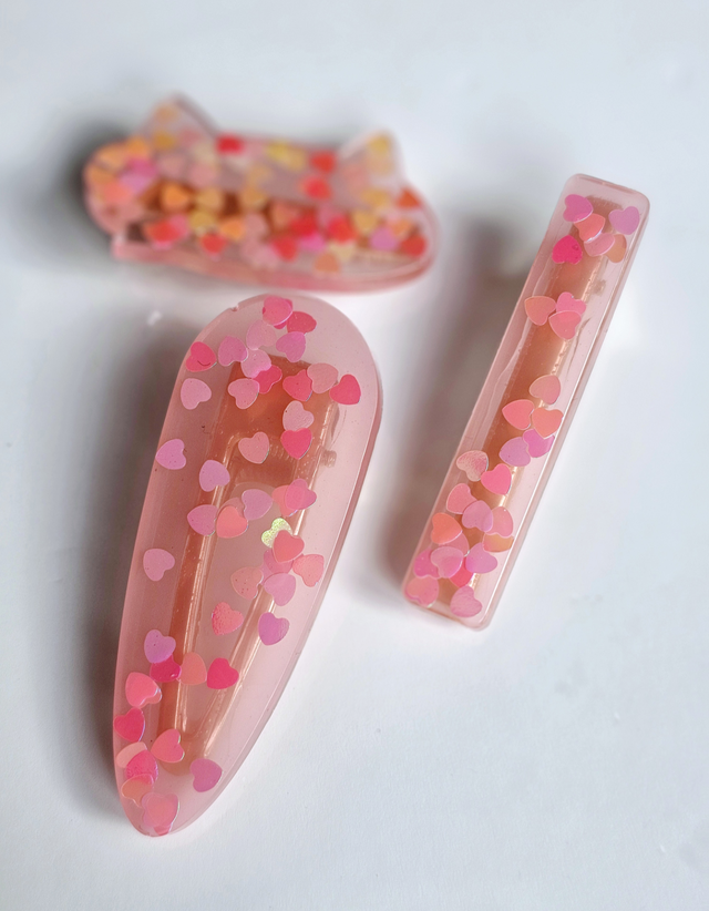 TRIO BARRETTES COEURS ROSES