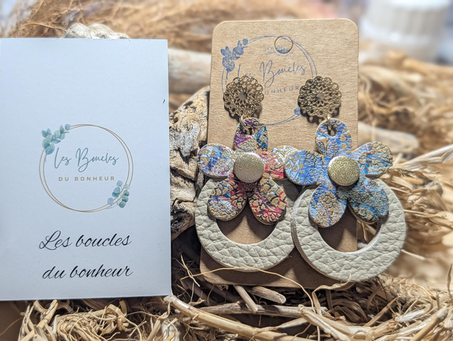 Boucles d'oreilles Baby Marguerite fleurie beige bm006