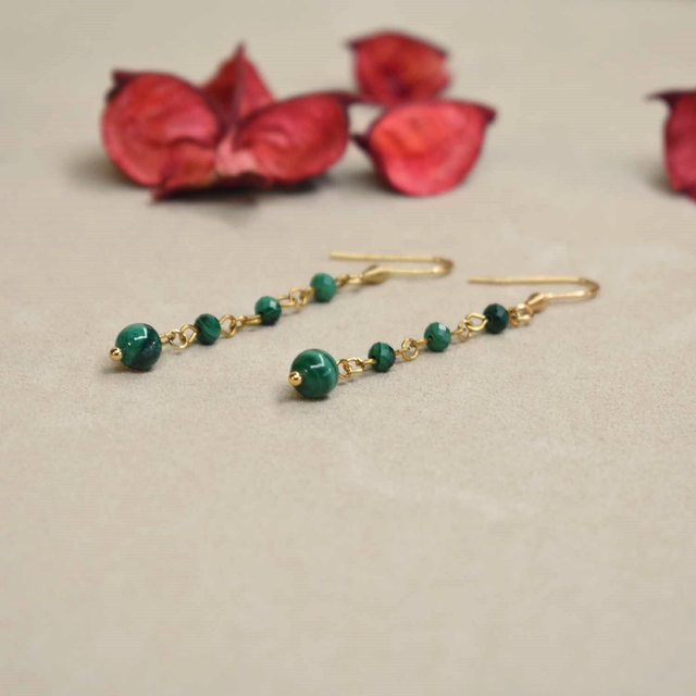 Boucles d'oreilles longues - grande chute en Malachite