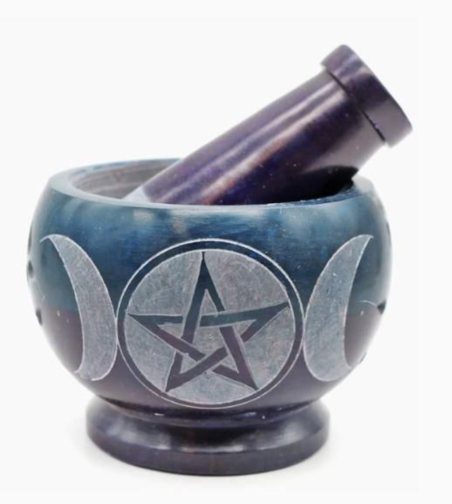 Vuolukivimortteli & survin, turkoosi-violetti kolmoiskuu