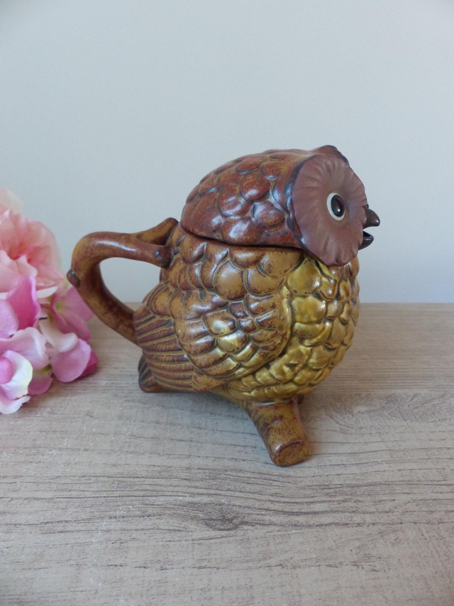 Théière Chouette Vintage en Grès Japonais - Authentique Création Japonaise - Collection pour Amateur de Théières, Oiseaux Artisanat Japonais