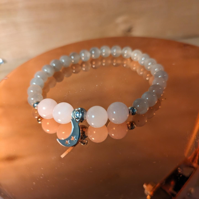 Bracelet pierre de lune grise et quartz rose 🩶🩷