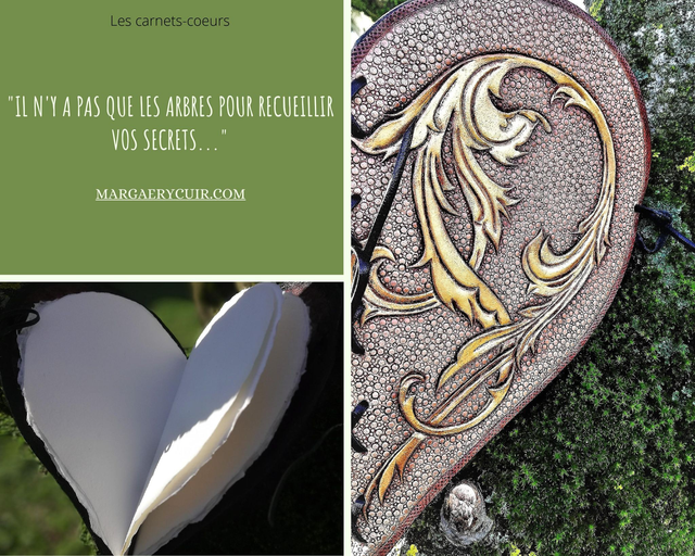 Carnet coeur en cuir repoussé, style baroque