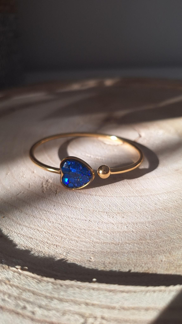 Bracelet jonc cœur paillettes bleues 