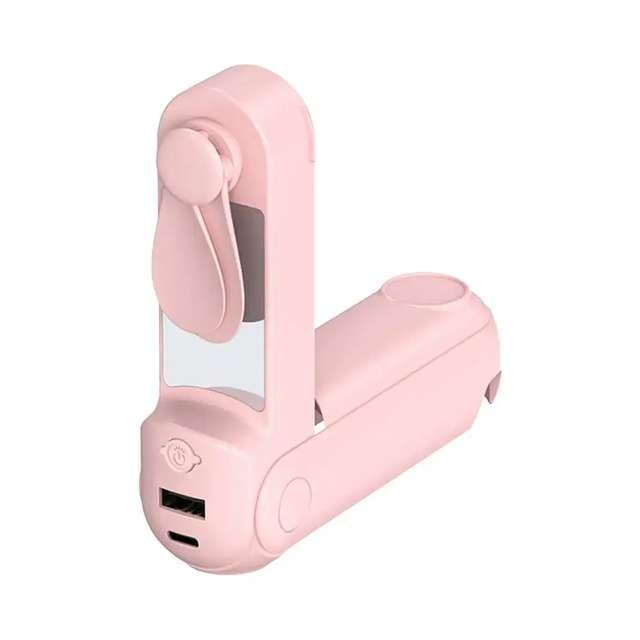 Batterie Externe Power Bank avec Mini Ventilateur et Support 2400mAh Rose