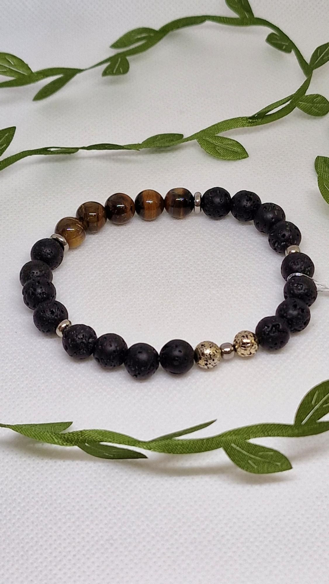 Bracelet Pierre de lave et Œil de tigre en 0,8 cm 