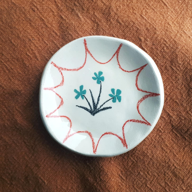 Petite coupelle fleurie / lin