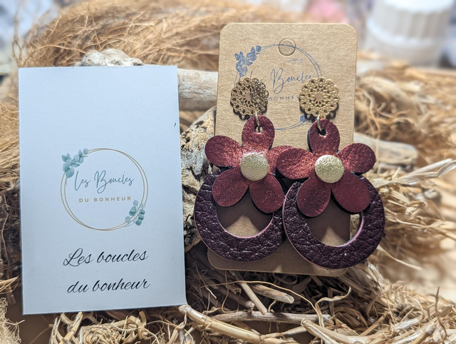 Boucles d'oreilles Baby Marguerite bordeaux bm014