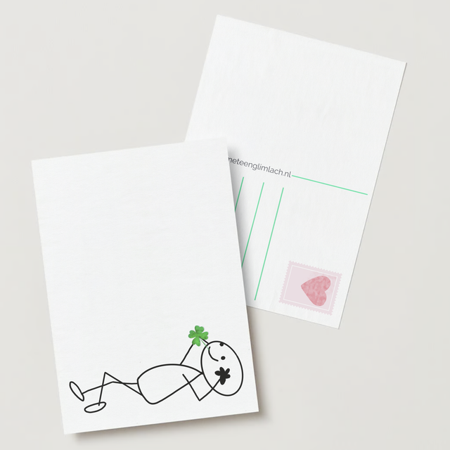 Wenskaart ‘Veel geluk” – Robin met klavertjevier