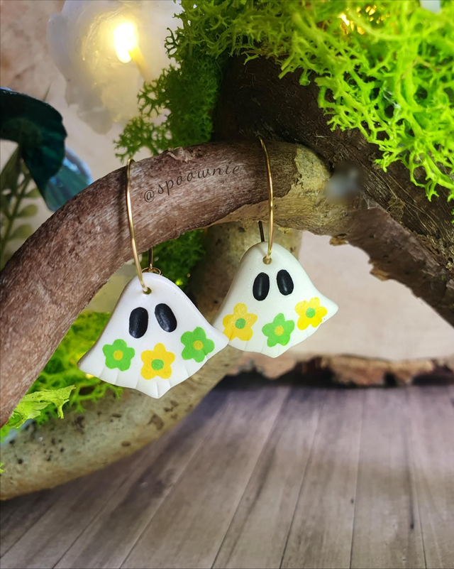 Boucles d'oreilles Fantômes Fleuris jaune et vert