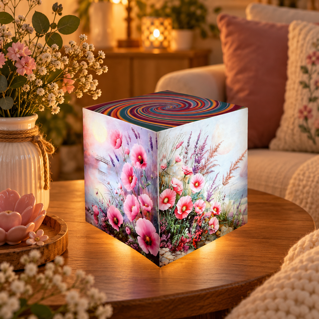 Lampe d'ambiance en cire 12x12cm- "Fleurs 1"