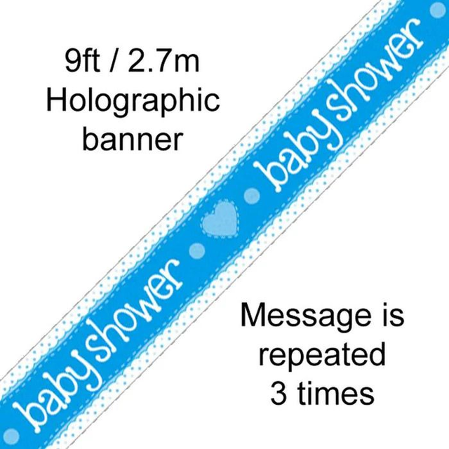9FT BANNER BABY SHOWER BLUE HOLOGRAPHIC DOT