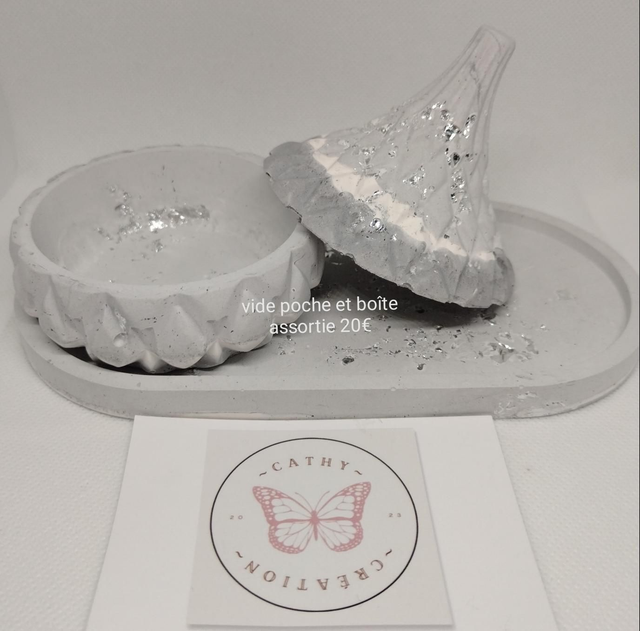 Vide poche et boîte assortie gris en résine minérale 