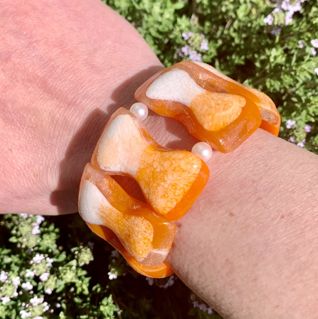 Bracelet Papillon - orange et blanc 