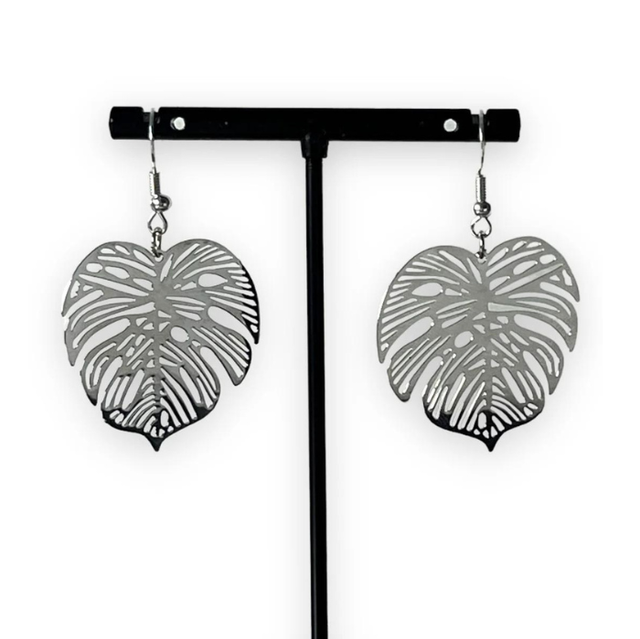 Cutout silver leaf earrings