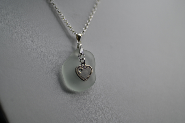 Clear seaglass 925 silver necklace 