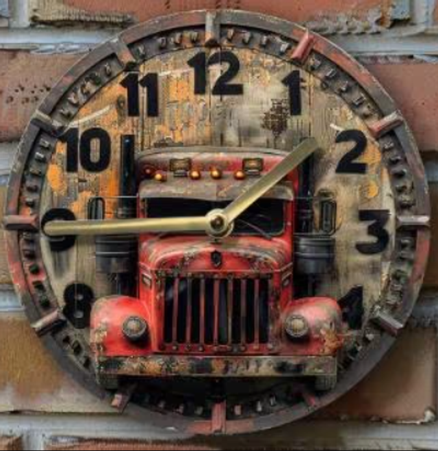 Vintage ronde wandklok van metaal - Vrachtwagen (20cm)