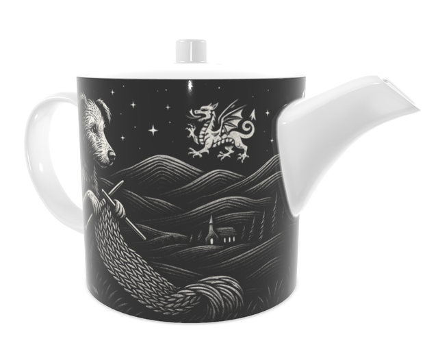 Draig Knitting at Night China Teapot