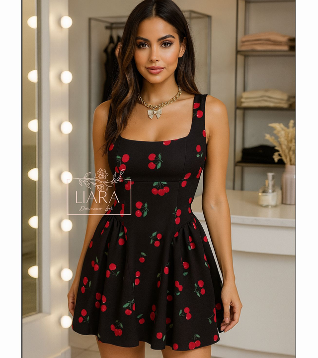 Mini Cherry Kleid schwarz rot Onesize