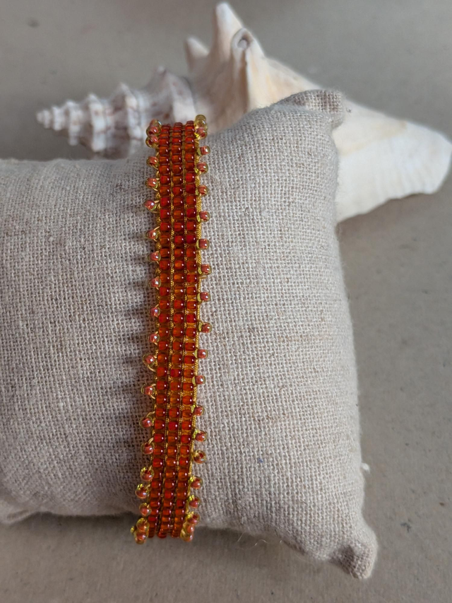 Bracelet tissé main aux tons orange 🍊 réglable sur fil de jade résistant, pièce unique 