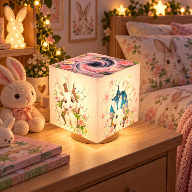 Lampe d'ambiance en cire 10x10cm - "Lapins"