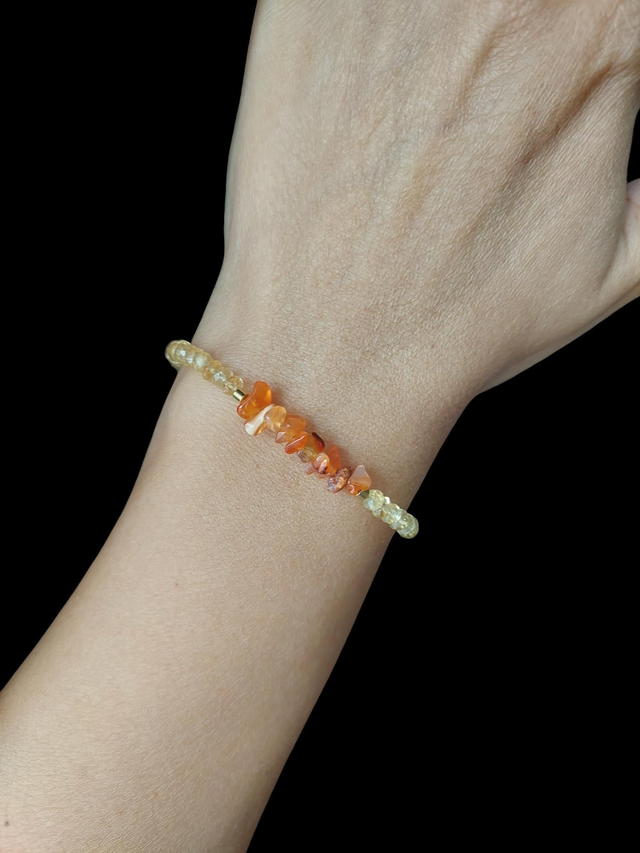 Bracelet femme “Éclat d’Automne” – Cornaline, Citrine &amp; Acier inoxydable – Bijou artisanal élégant