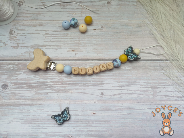 Attache tétine papillon - Modèle Eloise - prénom 6 lettres max 
