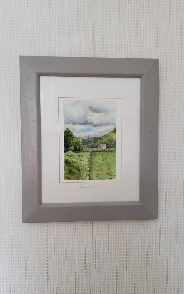 Original watercolour of the Pennine Way leaving Muker/ framed art/ art for walkers/ramblers