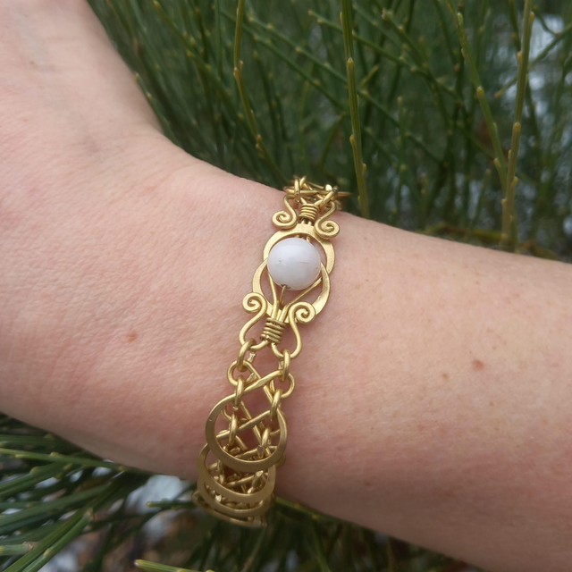 Bracelet 7 Laiton & quartz rose