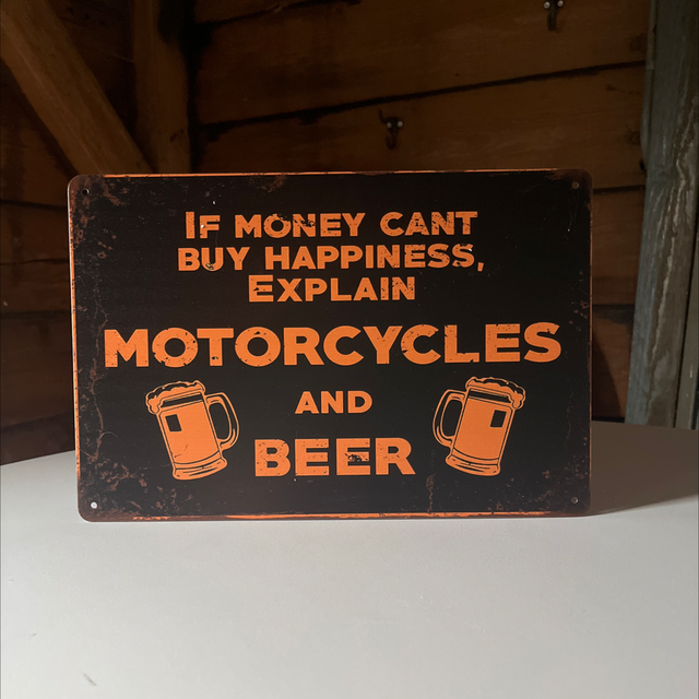 Motorcycles and beer metalen bord - 30x20 cm