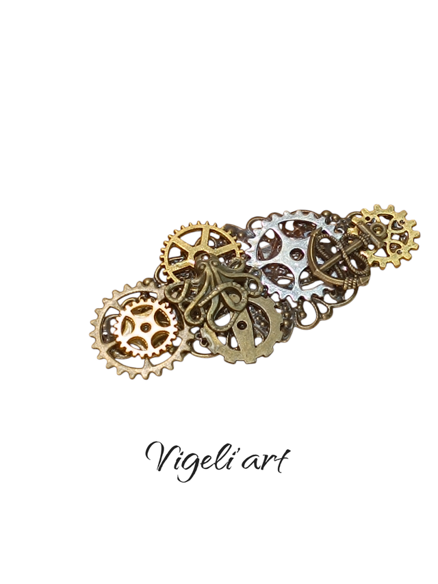 Broche longue steampunk poulpe