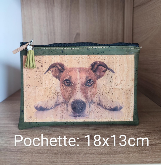 Pochette chien pompon kaki
