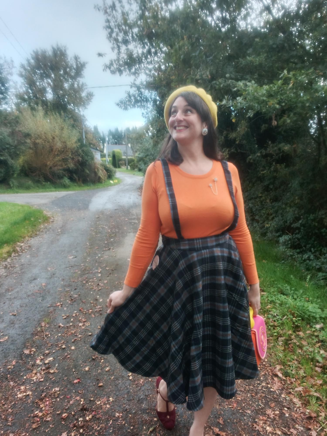 Jupe en laine/tartan à bretelles