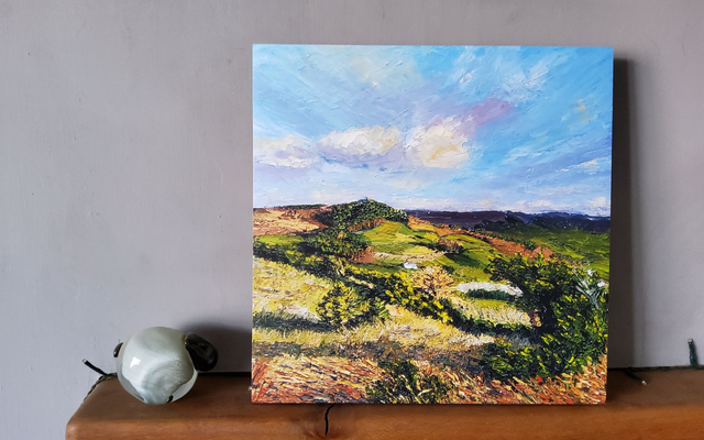 Winter sunshine over Captain Cook&#039;s Monument, art print on 30x 30 cm MDF.