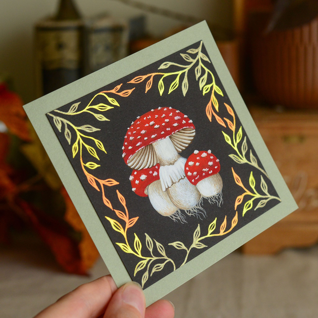 "Amanita Mushrooms" Original Gouache & Metallic Watercolor Painting
