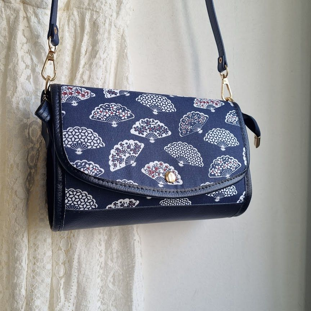 Mini-sac cartable "Eventails" bleu simili cuir bleu marine